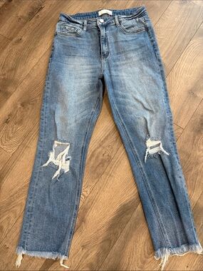 VERVET BY FLYING MONKEY Light Blue Straight Leg Distressed Jeans